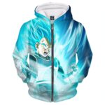 DBZ Vegeta SSGSS Saiyan God Blue Powerful Aura 3D Zipper Hoodie
