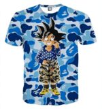 Kid Goku Hip Hop Blue Cameo Camouflage Streetwear T-shirt