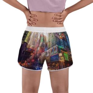 Android 18 And 17 Skyscrapers Art DBZ Women's Beach Shorts