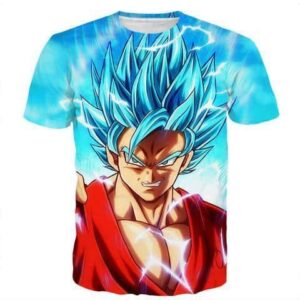 Angry Goku Super Saiyan God Blue Power Thunder SSGSS Cool Design T-Shirt