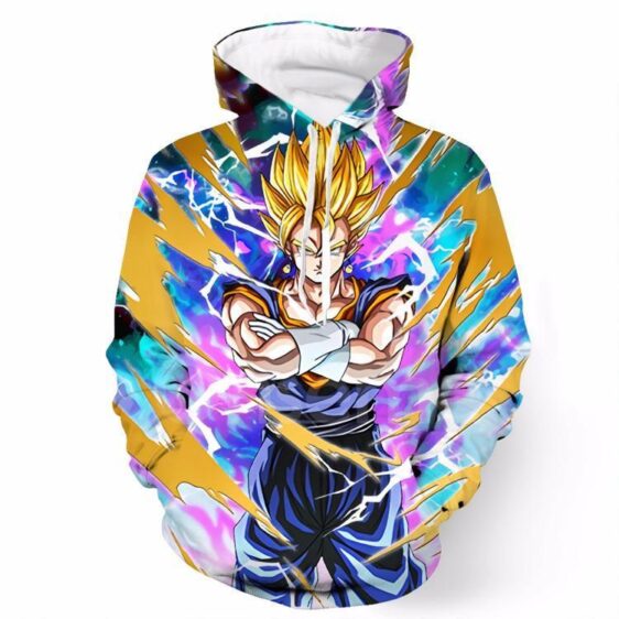 Confident Goku Power Aura Thunder Earing Super Saiyan Stretching Design Hoodie - Saiyan Stuff