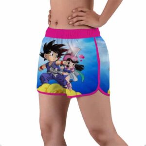 Cute Kid Goku & Chichi Riding Kinton Cloud Women's Swim Shorts