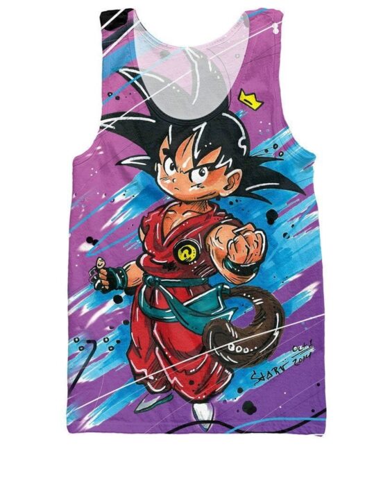 Cute Kid Goku Graffiti Painting 3D Dragon Ball Tank Top - Saiyan Stuff