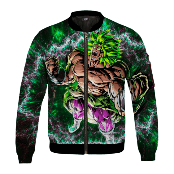 DBZ Broly Charging Awesome Art Green Black Bomber Jacket