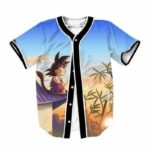 DBZ Cute Kid Goku Sitting On The Roof Blue Sky Full Print Baseball Jersey