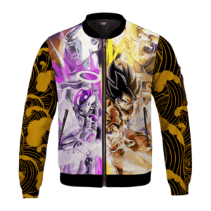 DBZ Frieza And Goku Awesome Pose Yellow Waves Cool Bomber Jacket