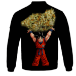 DBZ Goku Spirit Bomb Ganja Weed All Black Bomber Jacket - BACK