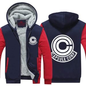 DBZ Capsule Corp Logo Red And Blue Zip Up Hooded Jacket