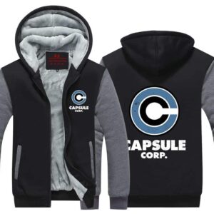 DBZ Capsule Corp Stylish Gray & Black Zip Up Hooded Jacket