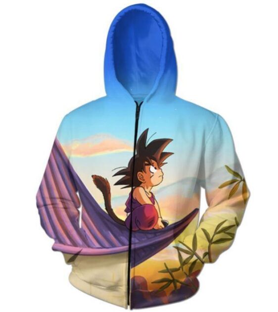 DBZ Cute Kid Goku Sitting Sky Full Print Zip Up Hoodie - Saiyan Stuff