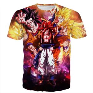 DBZ Gogeta Goku Vegeta Super Saiyan Powerful Lightning Thunder Design T-Shirt - Saiyan Stuff - 1
