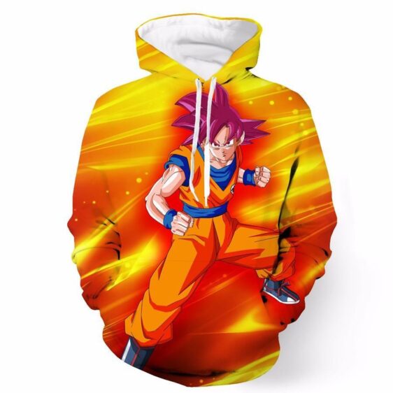 DBZ Goku Super Saiyan God Pink Powerful Aura Trendy Design Hoodie - Saiyan Stuff