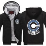DBZ Popular Capsule Corp Logo Black Zip Up Hooded Jacket