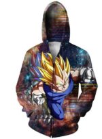 DBZ Super Saiyan Prince Vegeta Space Galaxy 3D Zip Up Hoodie - Saiyan Stuff