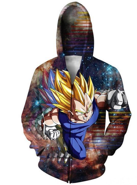 DBZ Super Saiyan Prince Vegeta Space Galaxy 3D Zip Up Hoodie - Saiyan Stuff