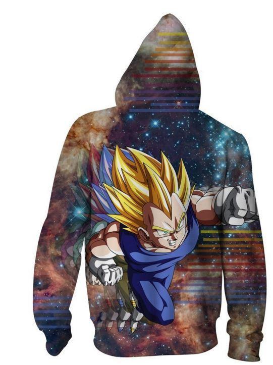 DBZ Super Saiyan Prince Vegeta Space Galaxy 3D Zip Up Hoodie - Saiyan Stuff