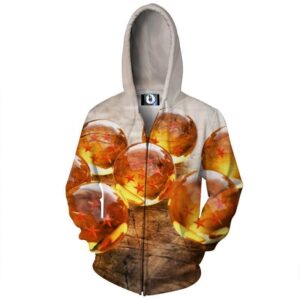 DBZ Super Saiyan Seven Balls Crystal Detailed Design 3D Print Zip Up Hoodie