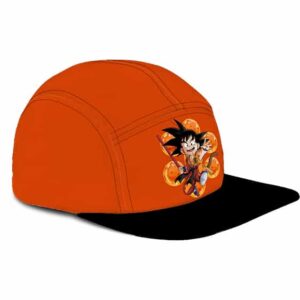 Dragon Ball Adorable Kid Goku With Stick Orange Black Five Panel Cap