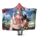 Dragon Ball Goku And Bulma On Tropical Beach Hooded Blanket