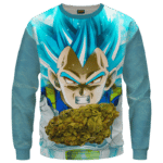 Dragon Ball Stoned Super Saiyan Blue Vegeta Marijuana Nug Cool Crewneck Sweater