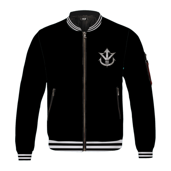 Dragon Ball Super Saiyan Crest Metallic Logo Black Bomber Jacket