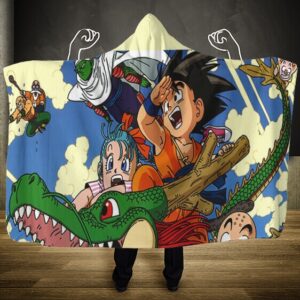 Dragon Ball Young Goku Ride Dragon With Friends Hooded Blanket