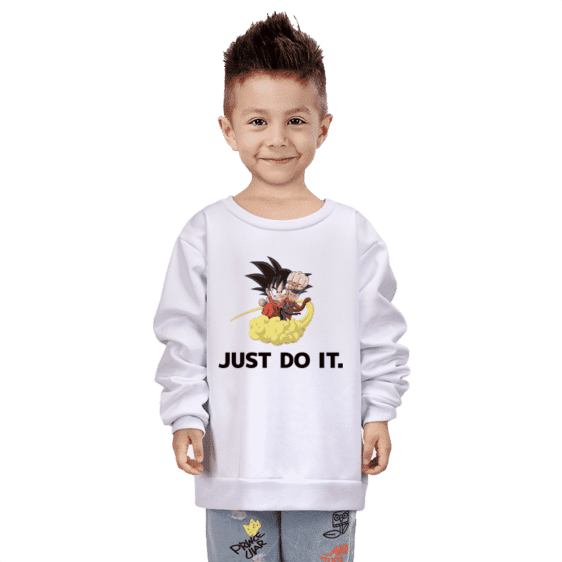 Dragon Ball Z Just Do It Kid Goku Nimbus White Kids Sweatshirt