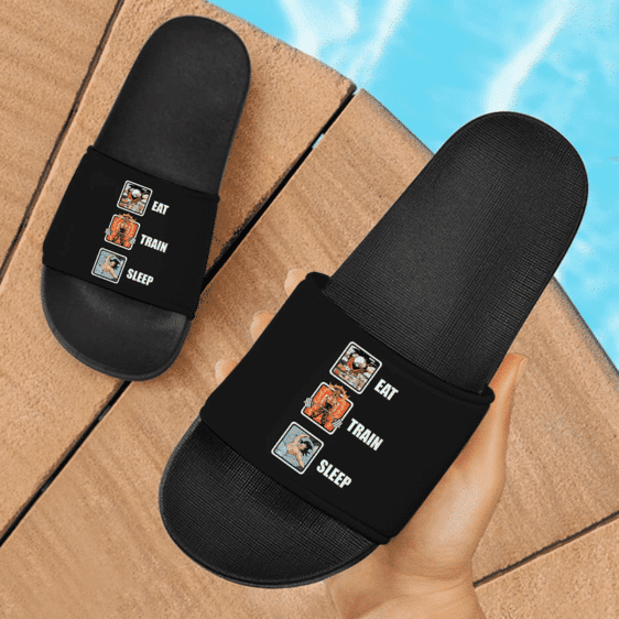 Dragon Ball Z Kakarot Eat Train Sleep Awesome Black Slide Footwear