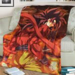 Dragon Ball Z Son Goku Super Saiyan 4 Fiery Red Throw Blanket