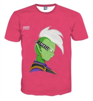 Dragon Ball Super Cool Grin Zamasu Potara Earring Pink T-Shirt