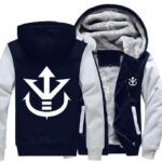 Dragon Ball Vegeta Saiyan Royal Crest White Navy Zipper Hooded Jacket - Saiyan Stuff