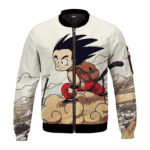 Flying Cute Kid Goku Cloud Nimbus Vintage Beige Bomber Jacket