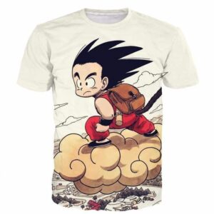 Flying Cute Kid Goku Cloud Nimbus Vintage Beige DBZ T- Shirt - Saiyan Stuff - 1