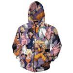 Goku Gohan Vegeta Against Buu 3D Purple Zip Up Hoodie - Saiyan Stuff