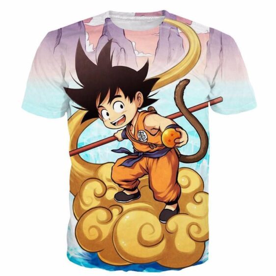 Kid Goku Flying Cloud 3D Artwear Gorgeous Blue Sky 3D T-Shirt - Saiyan Stuff