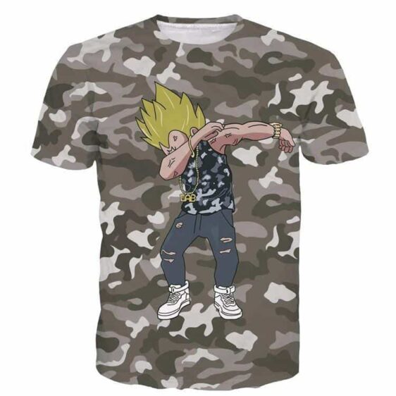 Majin Vegeta Camo Military Camouflage Dab Dance Grey T- Shirt - Saiyan Stuff - 1