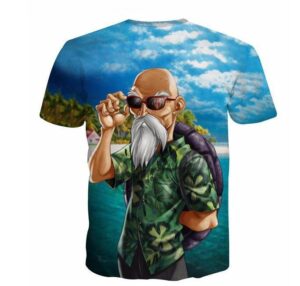 Master Roshi Beach Summer 3D Blue Hipster T-Shirt - Saiyan Stuff