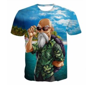 Master Roshi Beach Summer 3D Blue Hipster T-Shirt - Saiyan Stuff