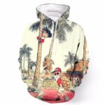 Palm Tree Cute Kid Goku Master Roshi Vintage Beige Hoodie - Saiyan Stuff - 1