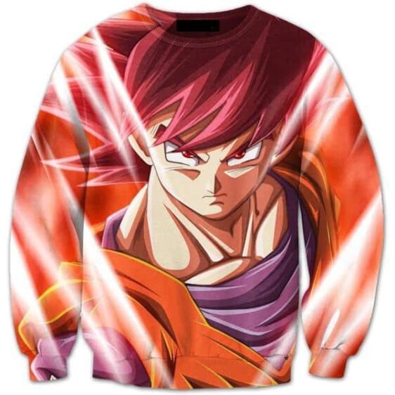 Pissed Red Haired Son Goku God Mode 3D Crewneck Sweatshirt - Saiyan Stuff