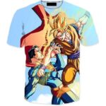 Powerful Fighter Goku Beats Superman 3D Blue T-Shirt - Saiyan Stuff