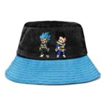 SSJ Blue Vegeta Pixelated DBZ Form Black and Blue Bucket Hat