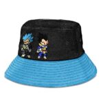 SSJ Blue Vegeta Pixelated DBZ Form Black and Blue Bucket Hat