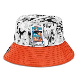 SSJ Son Goku Manga Strip White and Orange Cool Bucket Hat