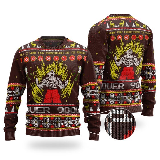 SSJ2 Goku Over 9000 Power Ugly Xmas Sweater