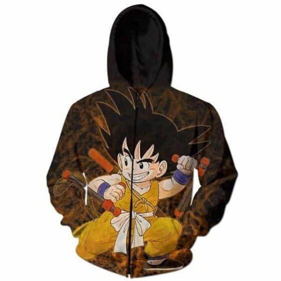 Tonfa Martial Arts Kid Goku Vintage 3D Zip Up Hoodie - Saiyan Stuff