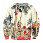 Palm Tree Cute Kid Goku Master Roshi Vintage Beige Sweater