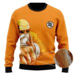 DBZ Master Roshi Punch Turtle Kanji Orange Wool Sweater