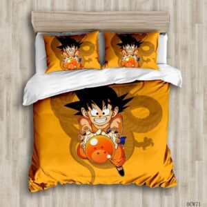 Kid Goku Holding 4 Star Dragon Ball Orange Bedding Set