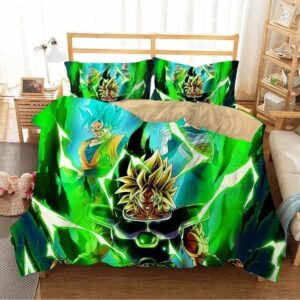 Berserk Broly With Son Goku And Vegeta Green Bedding Set